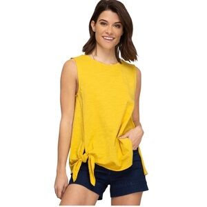 She And Sky Womens Size S Top Sleeve Mustard Tie Side Knot Yellow Boho Cotton
